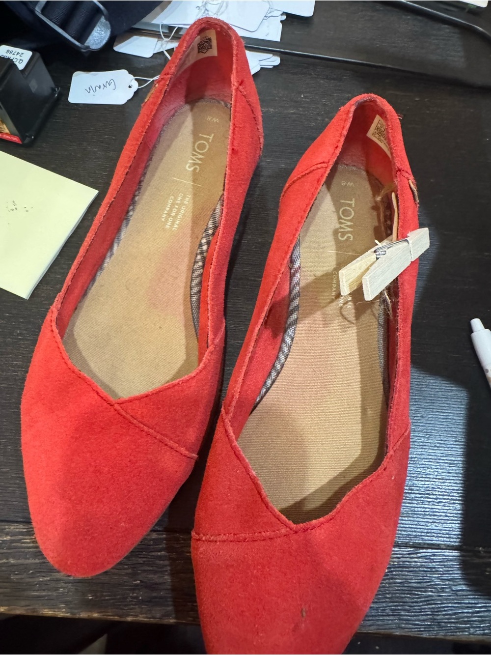 Toms Red Suede Slip-On Ballet Flats